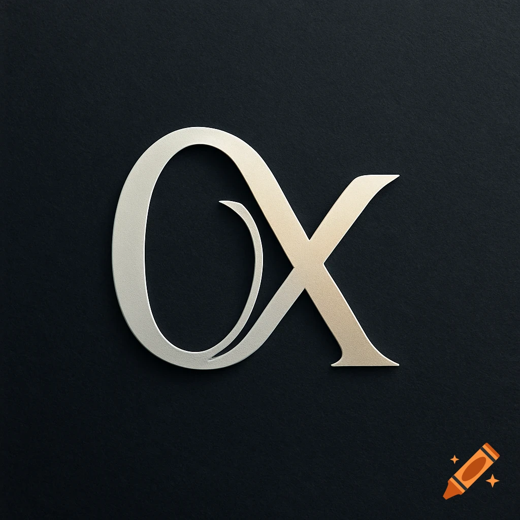 Stylized logo combining light metallic letters 'O' and 'X' on a dark, textured background.