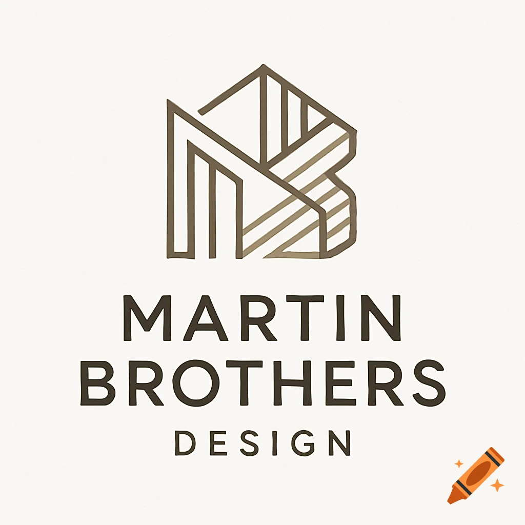 A minimal logo featuring a geometric monogram of the letters 'MB' above the text 'MARTIN BROTHERS DESIGN' in brown on an off-white background.