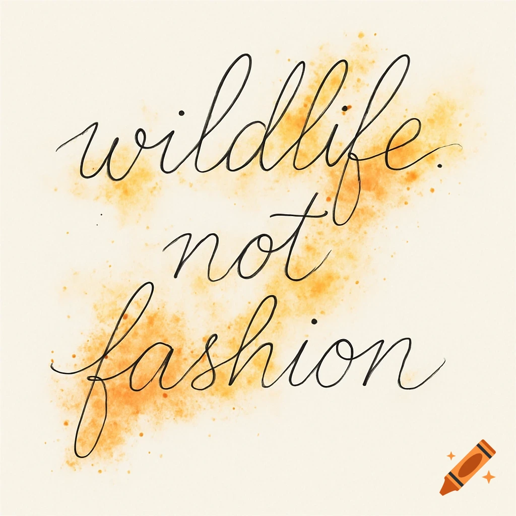 Black cursive text 'wildlife. not fashion' on a light background with yellow and orange watercolor splashes.