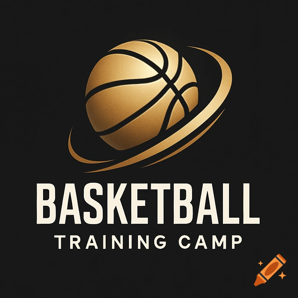 A gold basketball logo with the words 'BASKETBALL TRAINING CAMP' on a dark background.