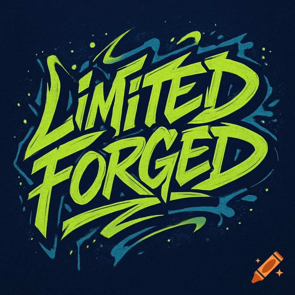 Graffiti art logo with 'LIMITED FORGED' in vibrant green and blue on a dark background.