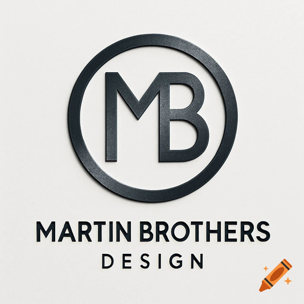 A dark gray 3D logo featuring the letters MB inside a circle, with 'MARTIN BROTHERS DESIGN' text below on a white background.