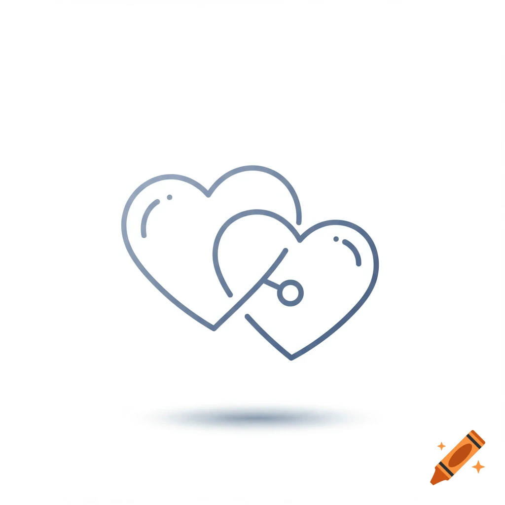 Two overlapping dusty blue outline hearts with a key design on a white background.