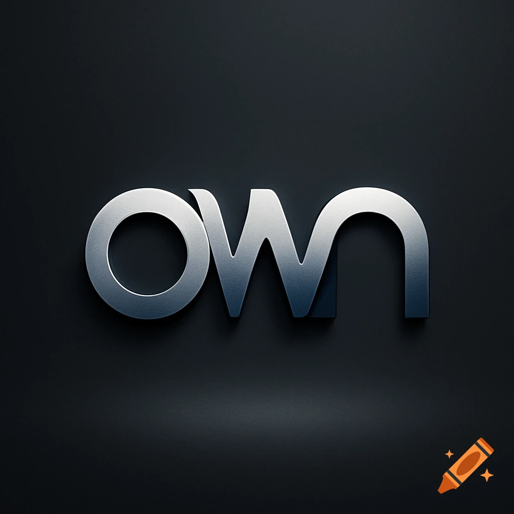A 3D metallic logo of the word 'own' with interlocked letters, on a dark gray background.