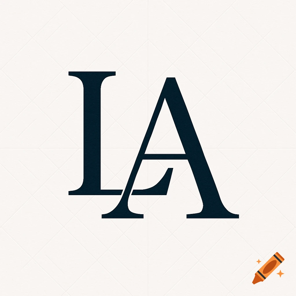 A dark, elegant serif monogram logo featuring overlapping letters L and A on a light background.