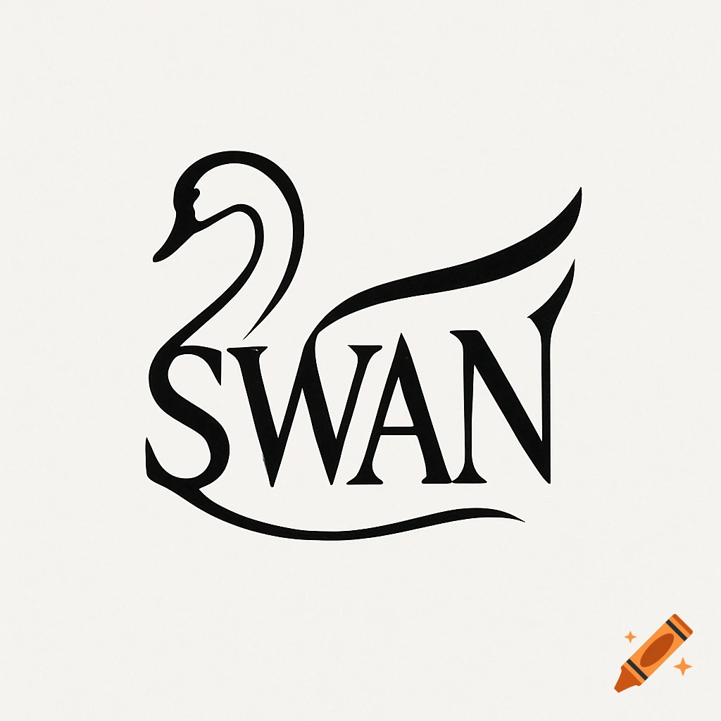 A minimalist black and white logo with the word "SWAN" forming the body and neck of a swan.