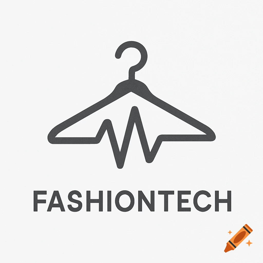 A minimalist logo featuring a dark grey clothing hanger with a jagged heartbeat line integrated into its bottom bar, above the word 'FASHIONTECH' on a white background.