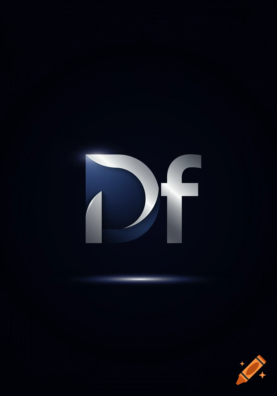 A stylized metallic 3D logo featuring the letters Df in silver and blue on a dark, subtly lit background.