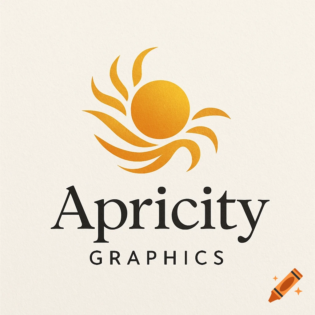 A logo featuring an orange sun-like symbol with radiating waves above the text "Apricity GRAPHICS" on a light cream background.
