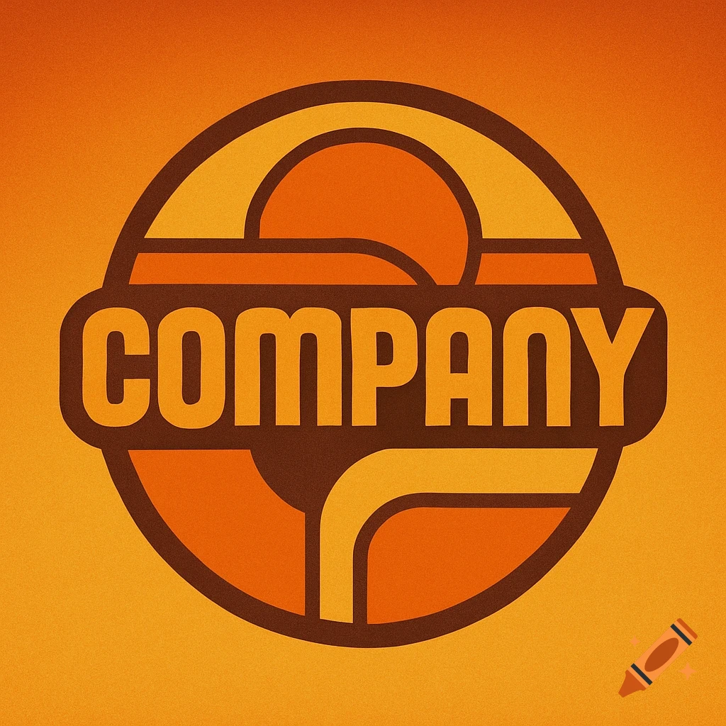A 1970s style company logo with the word "COMPANY" in dark orange and yellow inside a brown circular emblem against an orange background with a grainy texture.