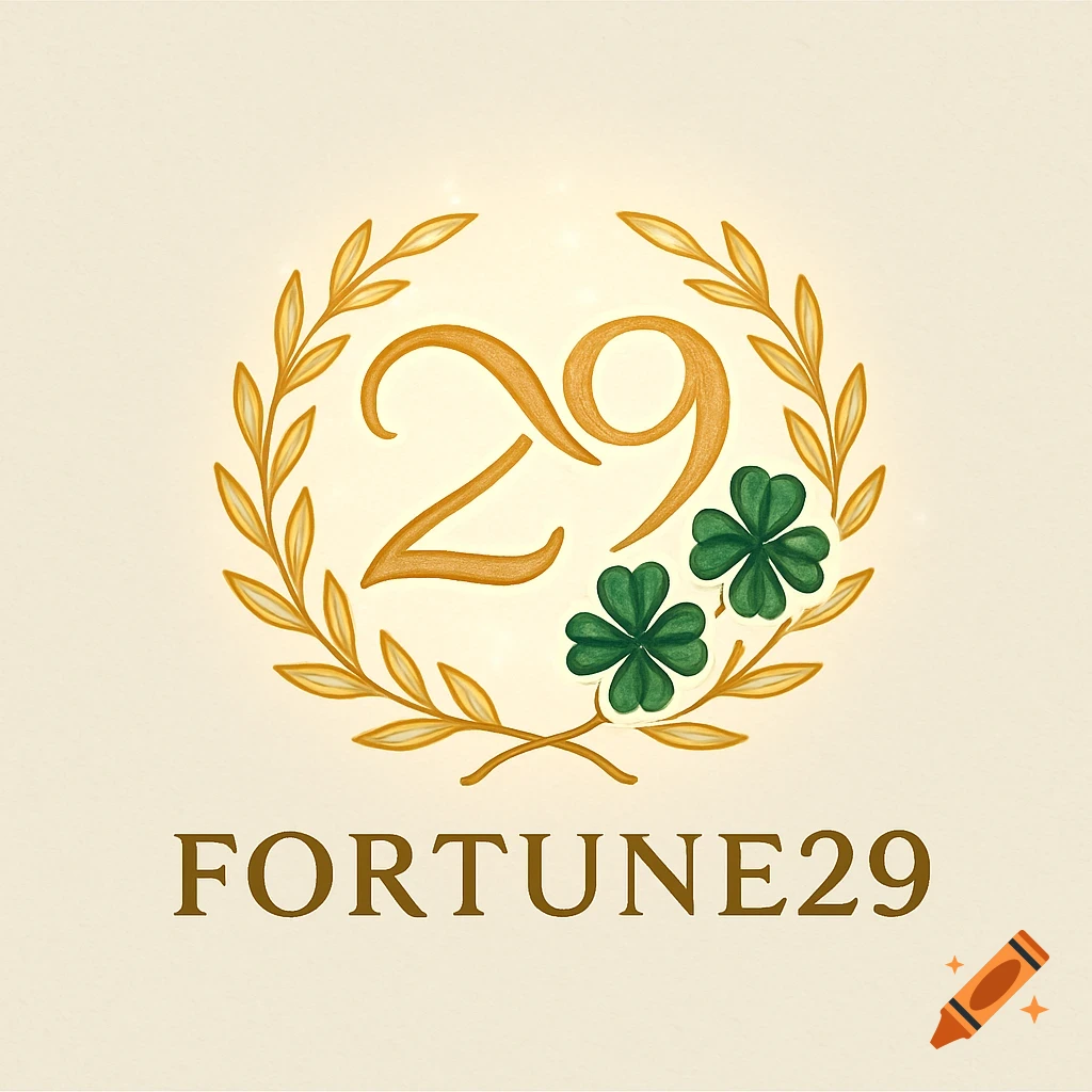 A logo with the number 29, a golden laurel wreath, green four-leaf clovers, and the text FORTUNE29.