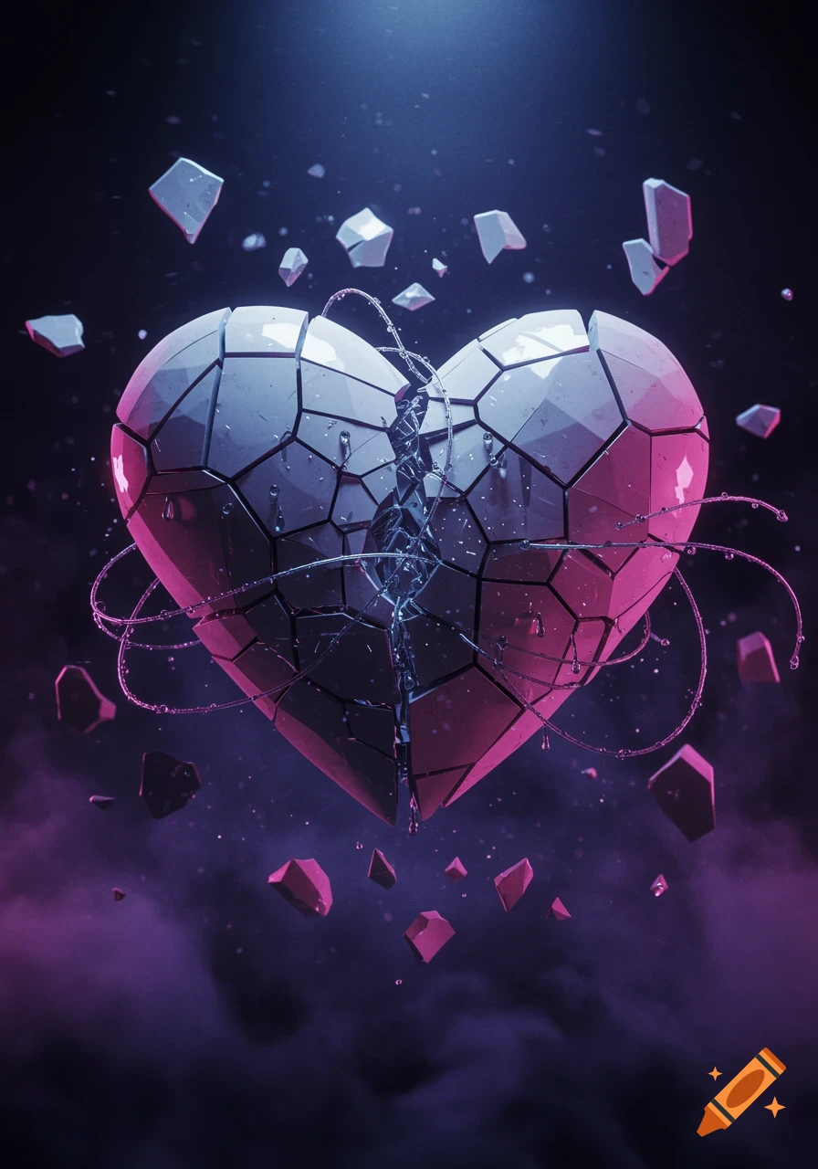 Glass Shattered Heart created on Craiyon, image size:896x1280