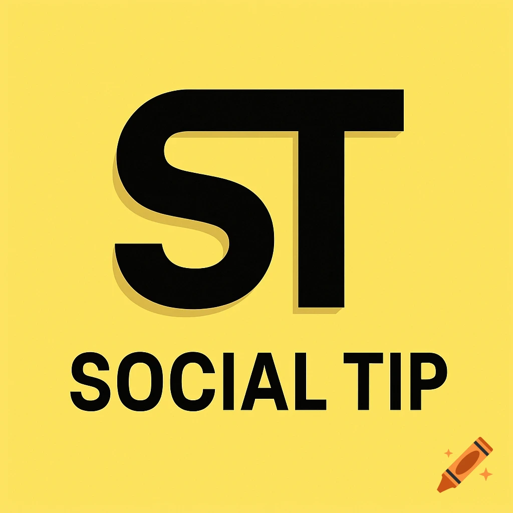A logo with large black letters 'ST' and the words 'SOCIAL TIP' underneath, all on a bright yellow background.