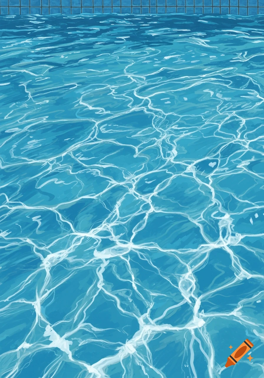 Blue swimming pool water with shimmering light reflections on the surface.