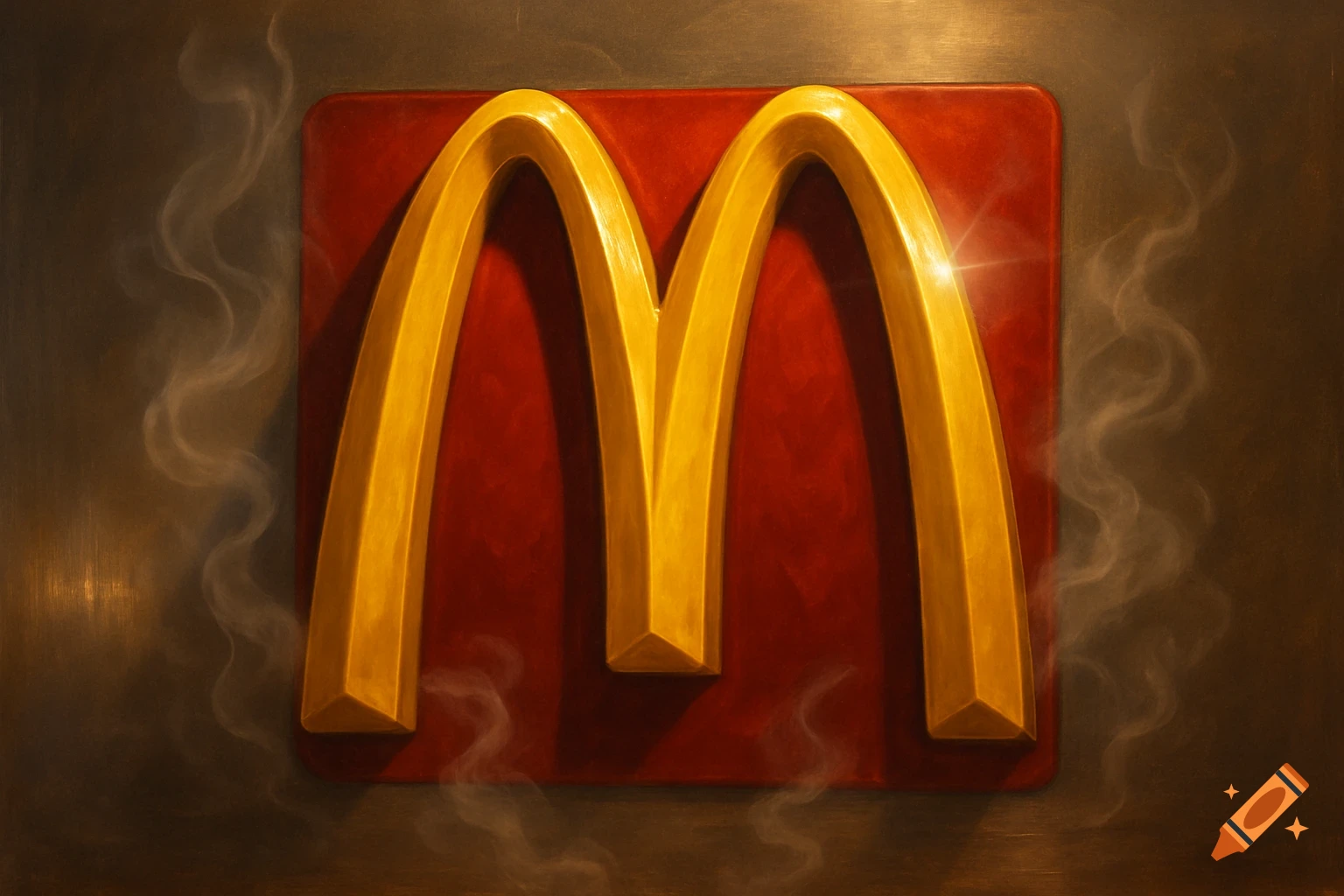 The iconic golden McDonald's 'M' logo on a red background with subtle steam rising from around it.