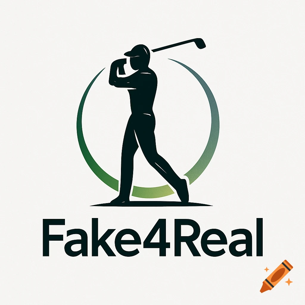 Silhouette logo of a golfer swinging a club within a green circle, with 'Fake4Real' text below.