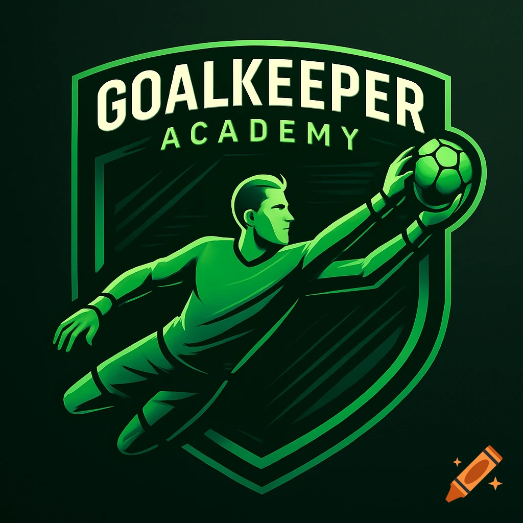 A stylized green logo featuring a soccer goalkeeper in a diving save against a dark shield background with 'GOALKEEPER ACADEMY' text.