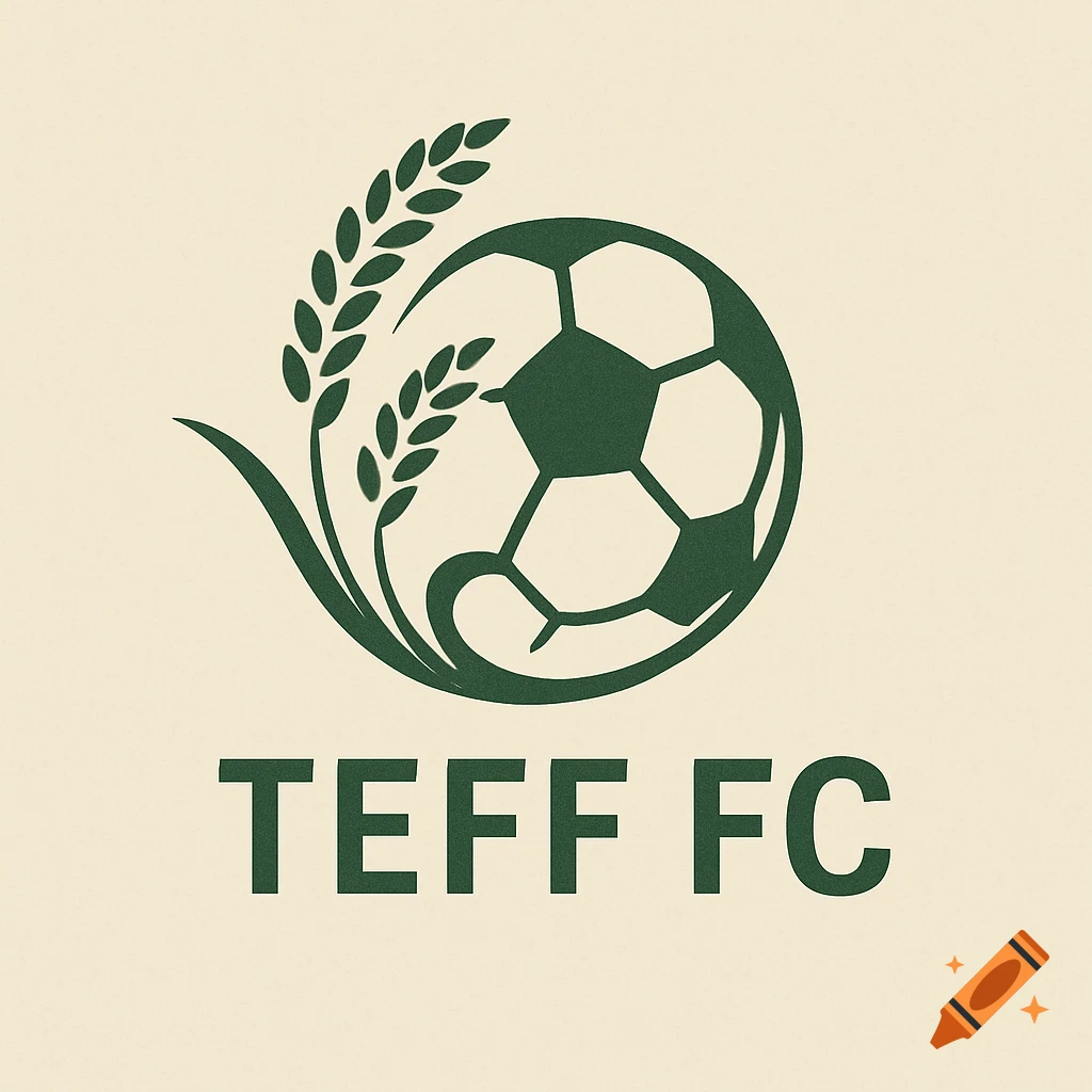 A minimalist logo for TEFF FC with a dark green soccer ball and teff grain stalks on a light background.