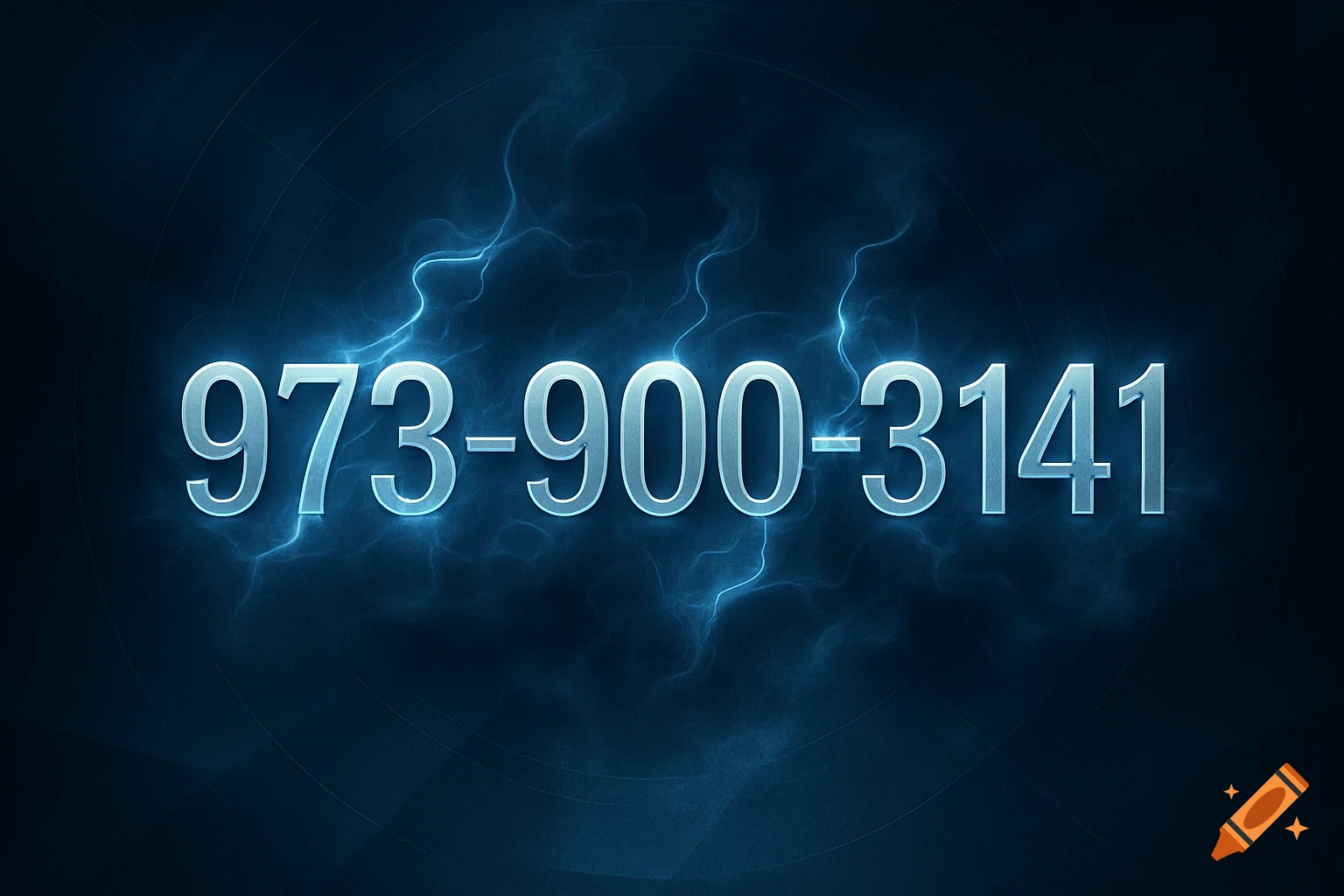 The phone number 973-900-3141 in silver text against a dark blue background with electric blue lightning effects.
