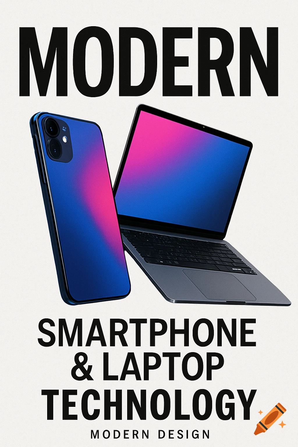 A modern smartphone and laptop float on a white background with gradient screens. Bold text reads 'MODERN SMARTPHONE & LAPTOP TECHNOLOGY'.