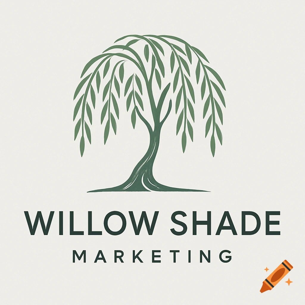 A green willow tree logo above "WILLOW SHADE MARKETING" text on a light background.