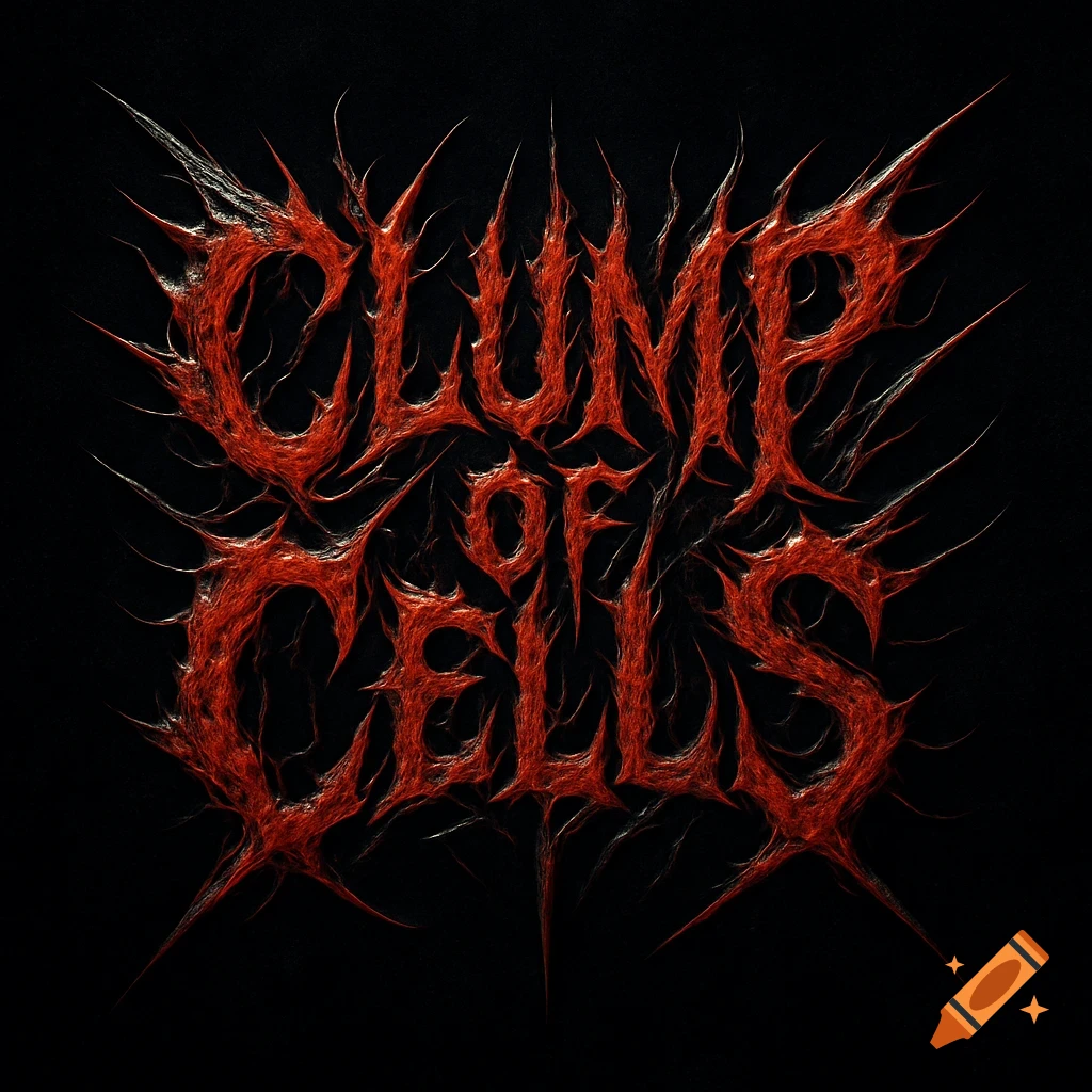 Stylized red and black death metal band logo for 'Clump of Cells' with spiky, organic text.