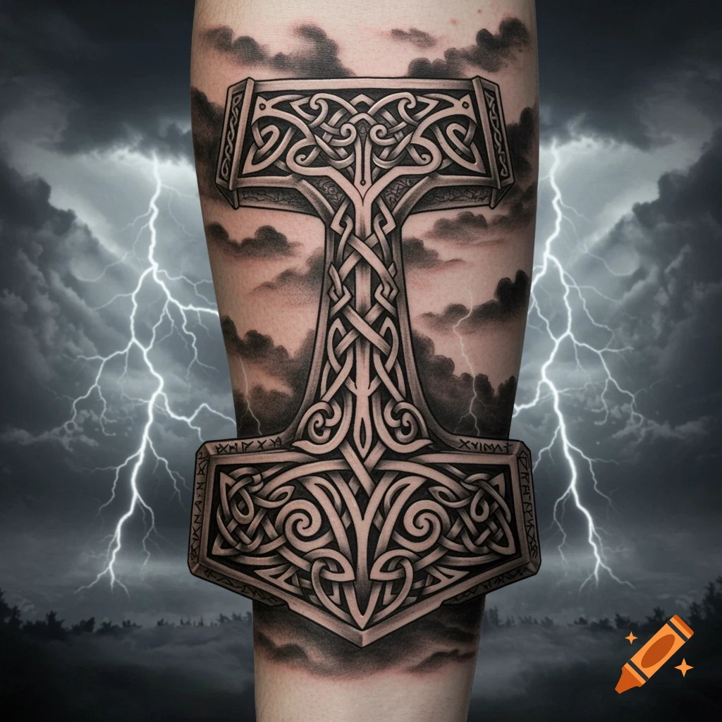 Mjolnir Tattoo Design created on Craiyon, image size:1024x1024