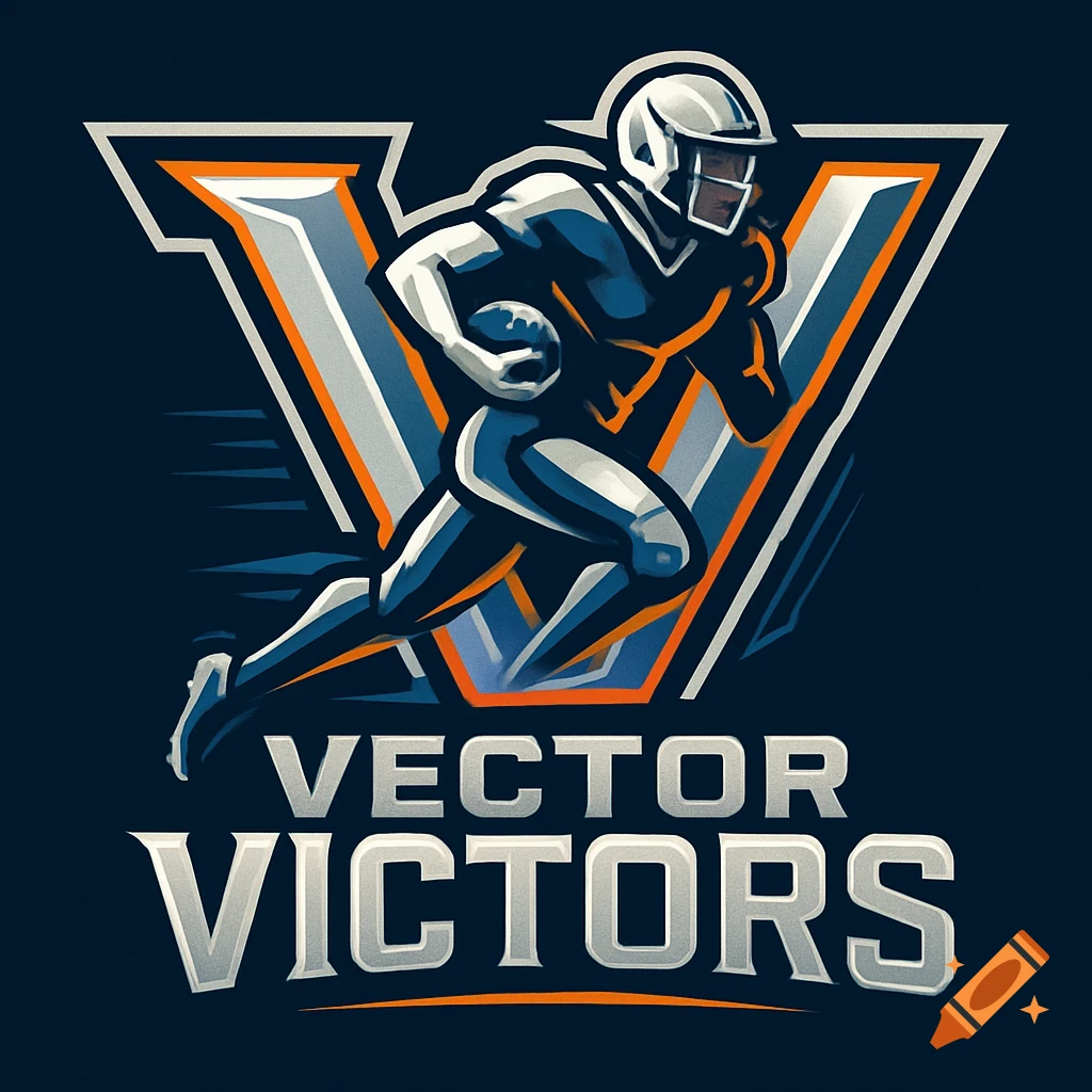 Stylized digital art logo of a football player running with a ball within a large 'V' shape, with 'VECTOR VICTORS' text below.