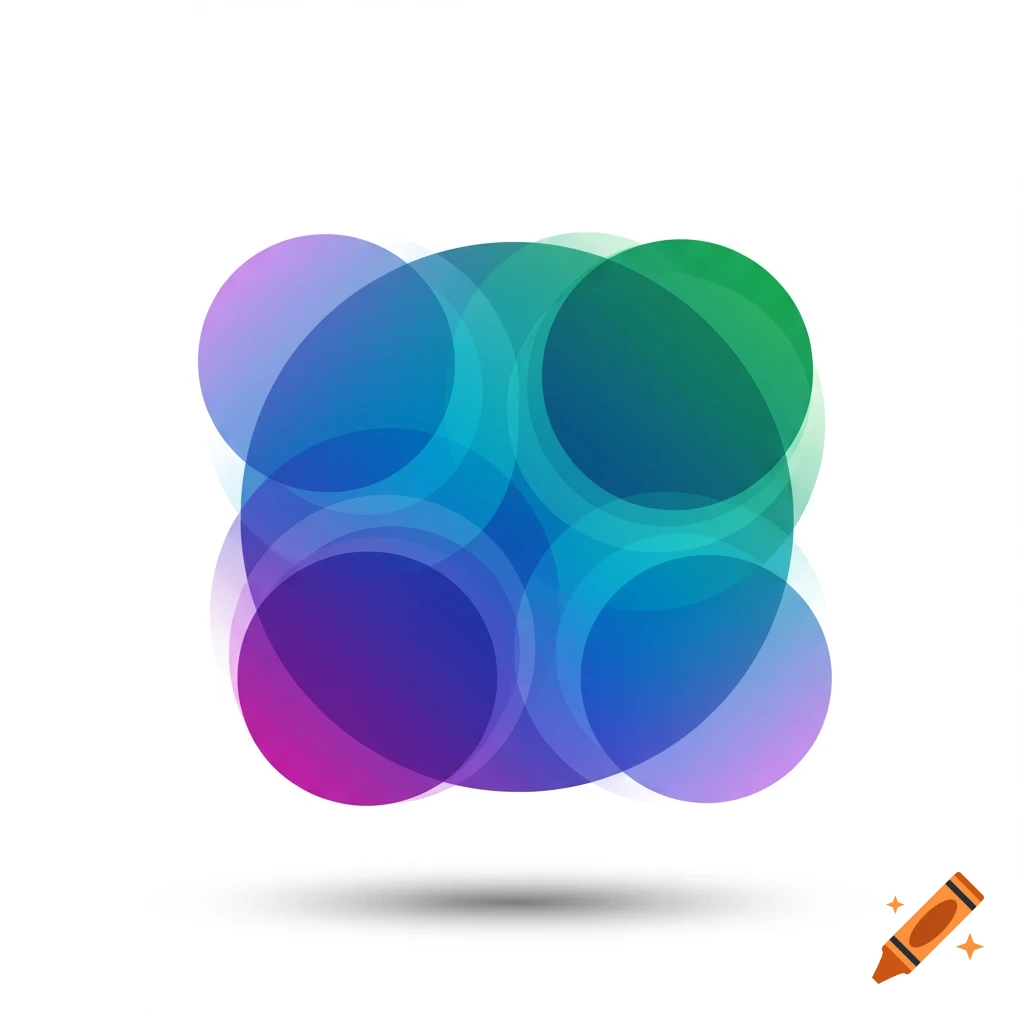 Abstract digital art featuring overlapping translucent circles in purple, blue, and green hues with a subtle shadow.