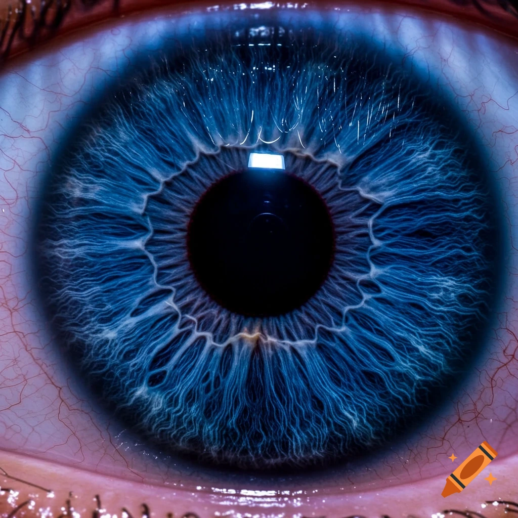 Ultra close-up of a vibrant blue human eye, showing intricate iris details and delicate blood vessels in the sclera.