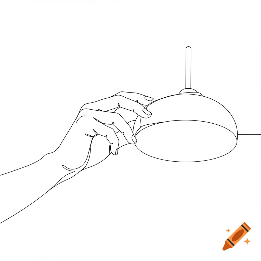 A simple black and white line drawing of a hand holding and twisting a light fixture.
