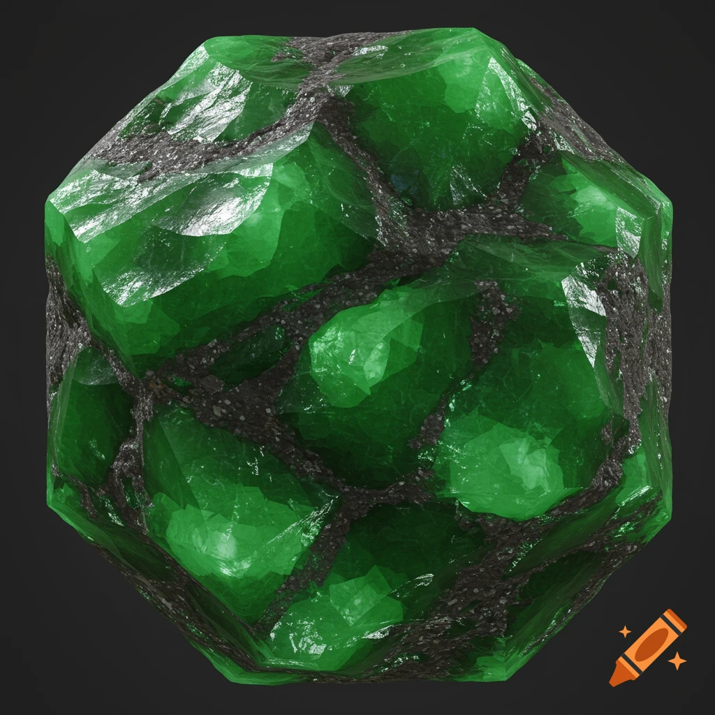 A raw, rough green jade ore stone with dark rock crevices, viewed from above against a dark background.