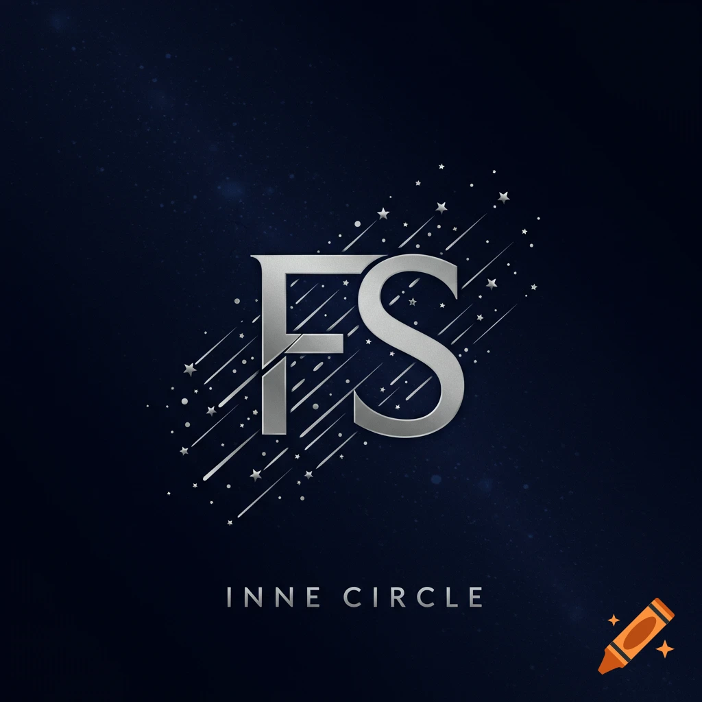 Silver 'FS' logo with trailing stars and dots, above the text 'INNE CIRCLE', on a dark blue starry background.
