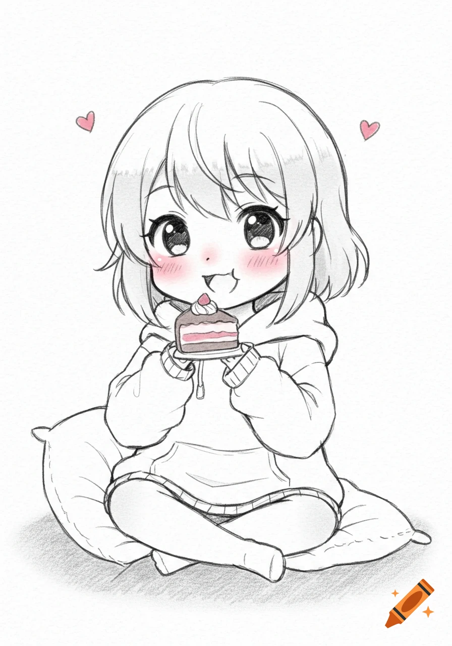 Cute Chibi Anime Girl Eating created on Craiyon, image size:896x1280
