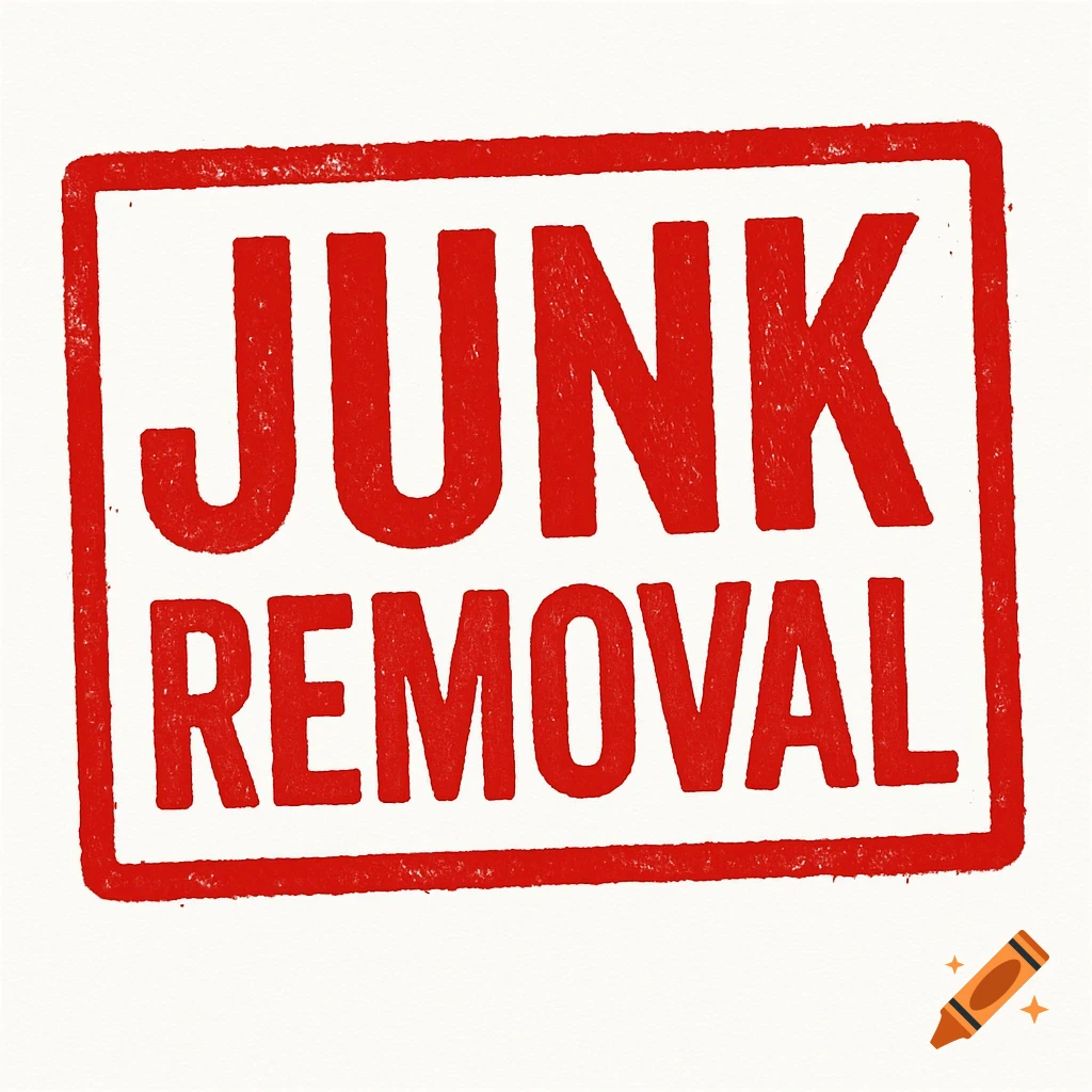 A red stamp with the words JUNK REMOVAL in block letters on a white background.