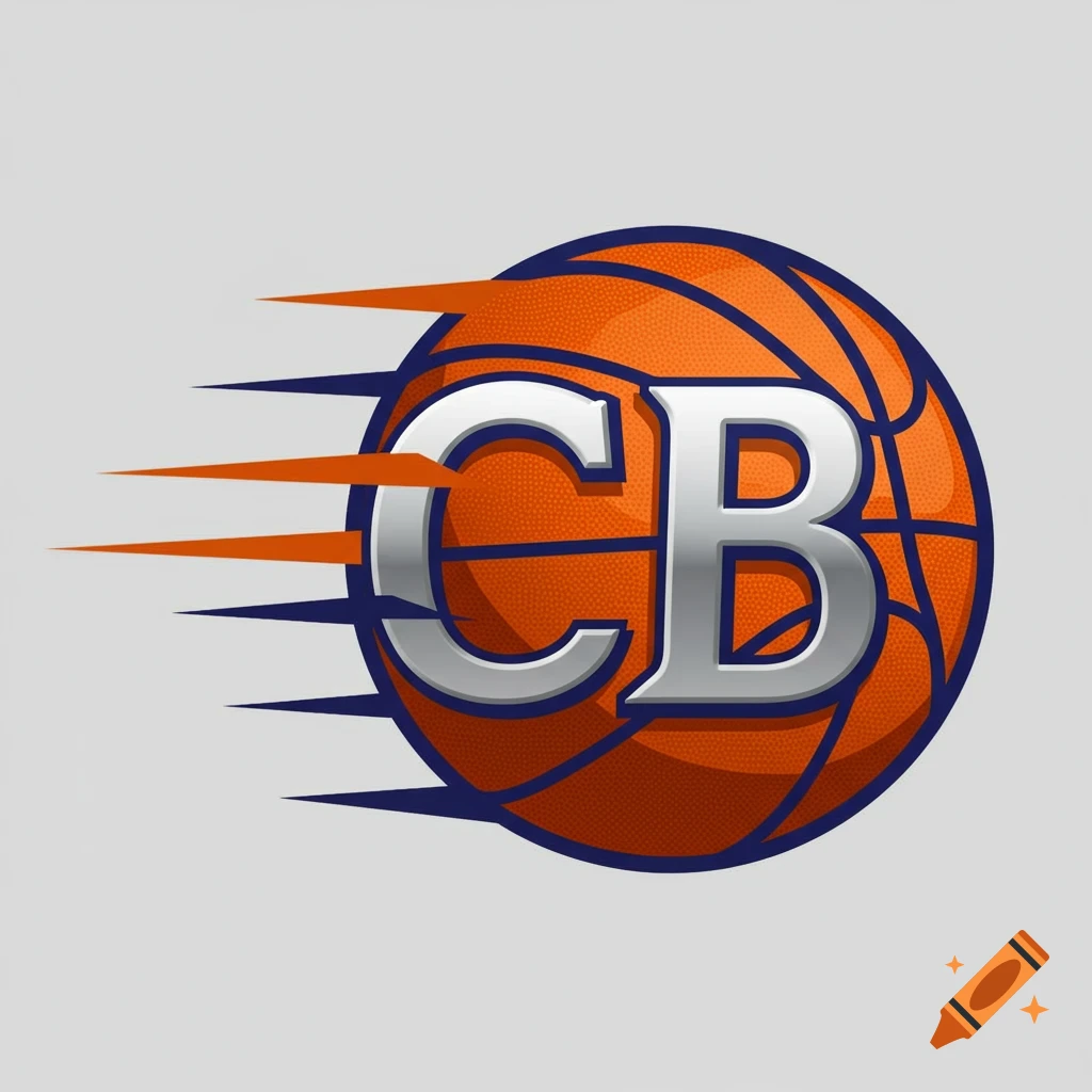 A logo featuring an orange basketball with blue and orange speed lines, with large silver letters 'CB' in the center.