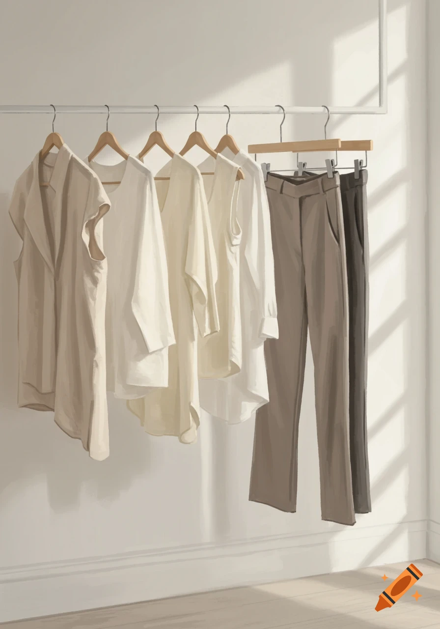 Minimalist fashion items, including cream-colored shirts and beige ...