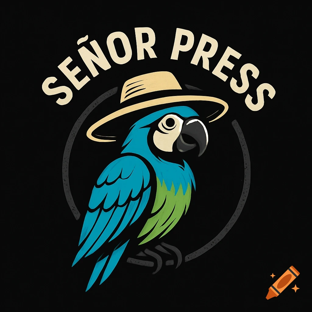 Logo of a cartoonish blue and green parrot wearing a straw hat, with 'SE R PRESS' text above it.