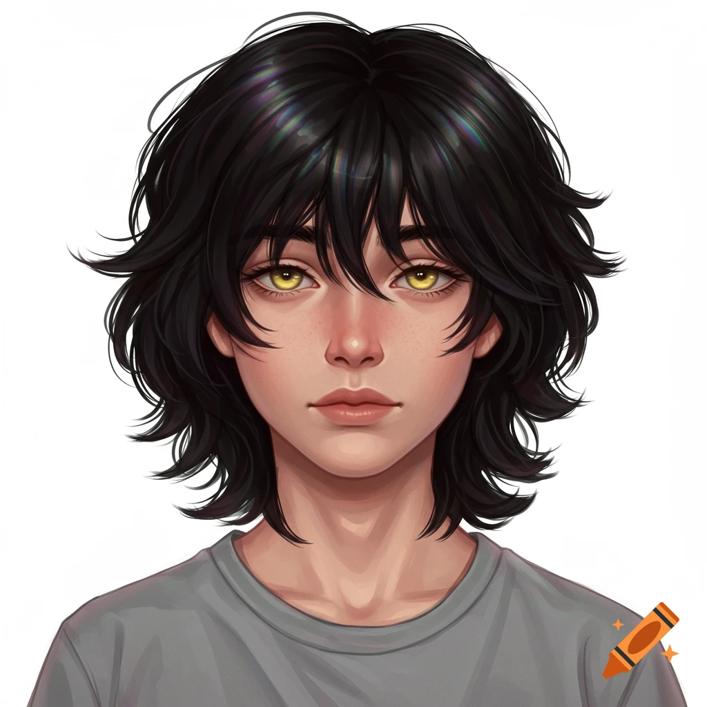 Emo Anime Boy Wearing Circular Sunglasses With Black Hair and Bangs Over  Eyes created on Craiyon, image size:1024x1024