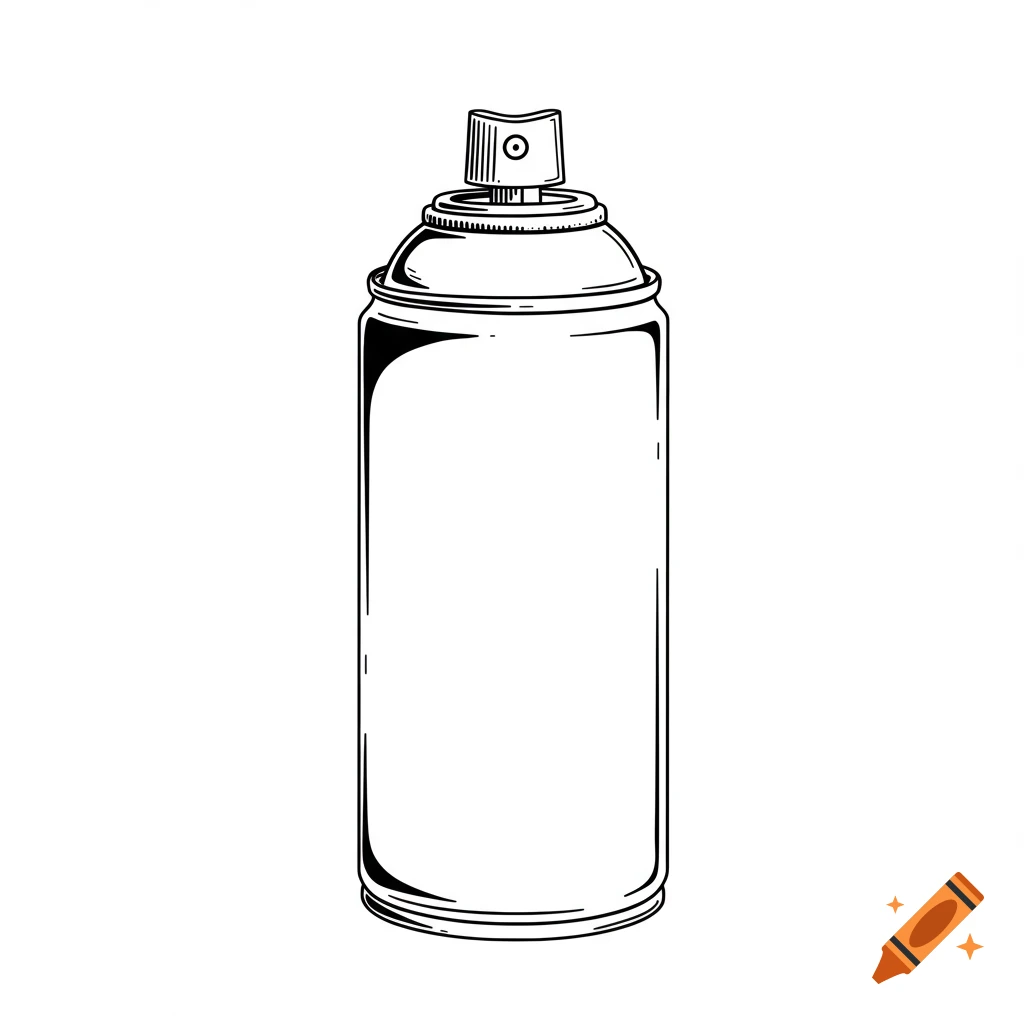 A black and white line art drawing of a spray paint can.