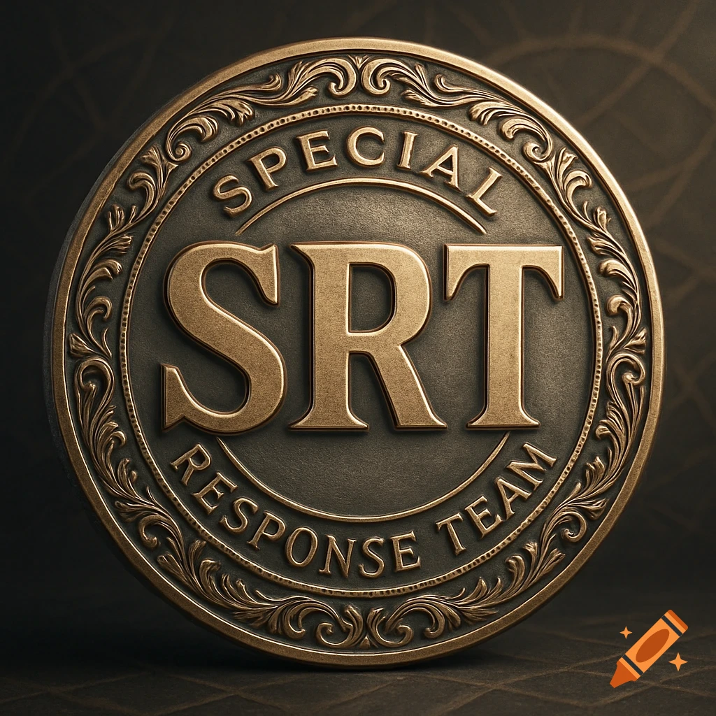 A detailed, bronze-colored coin with 'SRT' in the center and 'SPECIAL RESPONSE TEAM' around the edge.