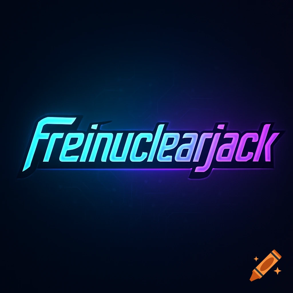 A stylized neon logo displaying the word Freinuclearjack with a blue to purple gradient.