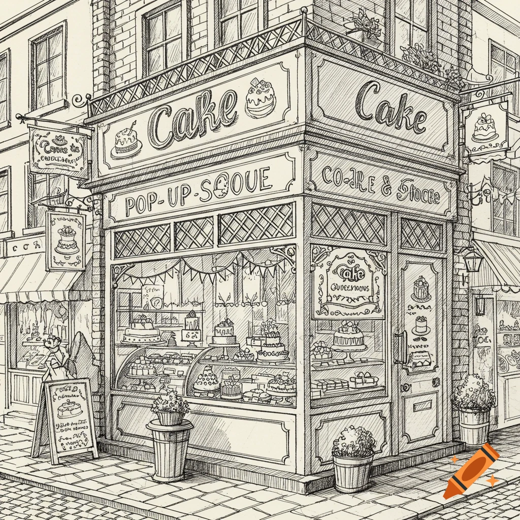 Cozy Cafe Storefront Sketch created on Craiyon