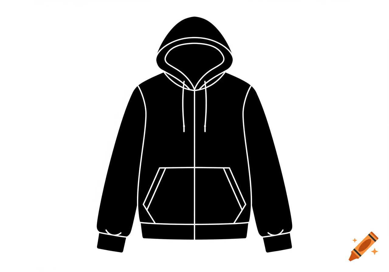 A black hoodie illustrated in a simple, Pokemon-inspired style.