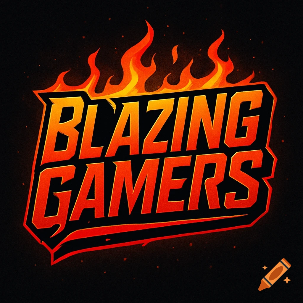 Stylized logo with 'BLAZING GAMERS' in fiery orange and red letters, topped with flames on a dark background.