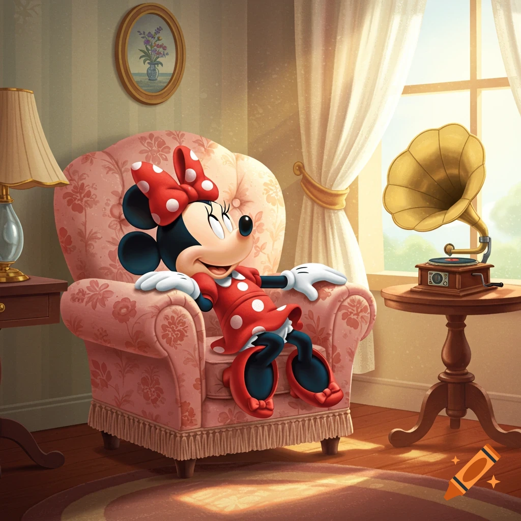Minnie Mouse Caring for Her Grown Son in a Cozy Bedroom created on Craiyon, image size:1024x1024