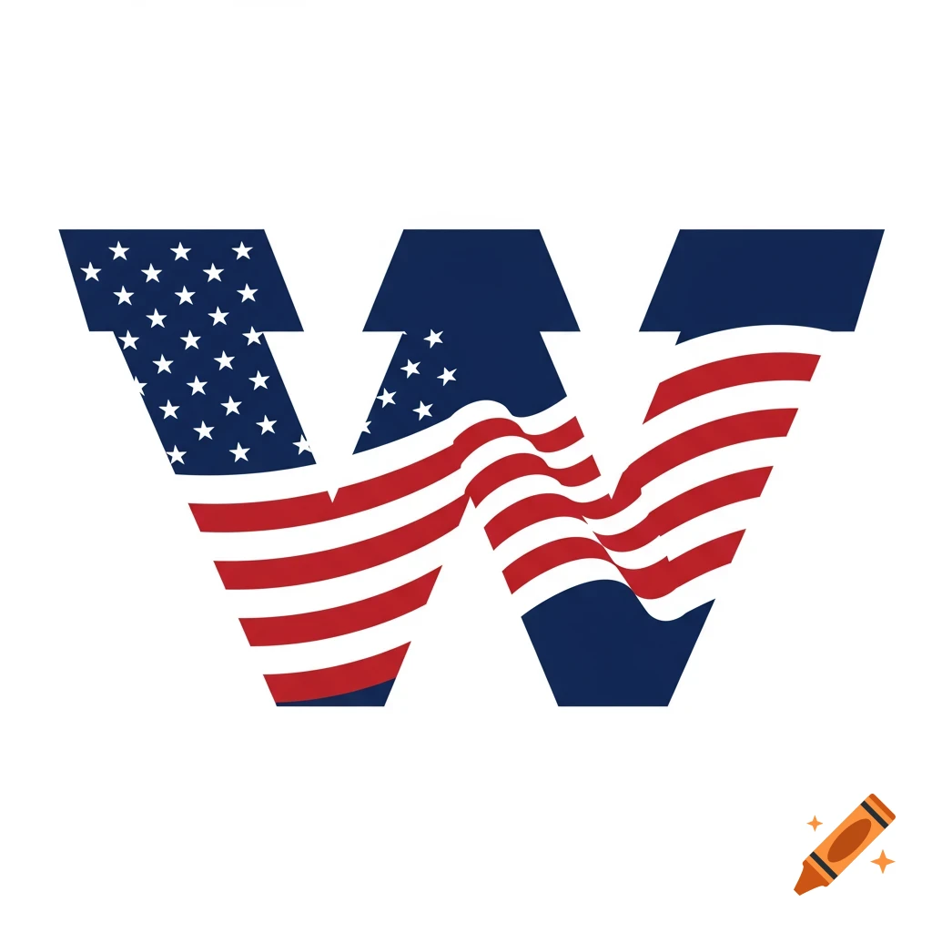 A bold capital letter W designed with the American flag's stars and stripes pattern, set against a white background.