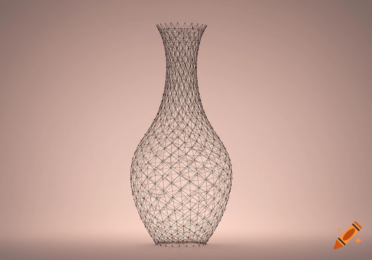 A 3D wireframe model of a vase against a light brown background.