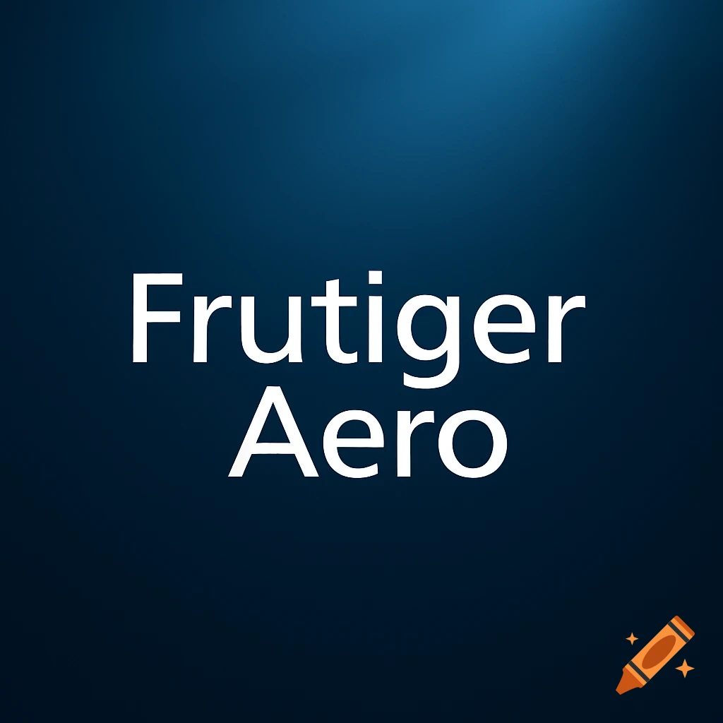 White text 'Frutiger Aero' on a dark blue gradient background.