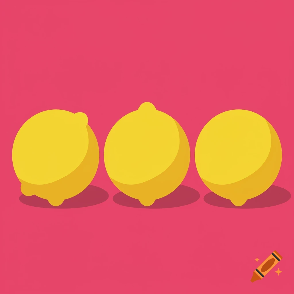 Three yellow lemons with shadows on a solid pink background in a flat minimalist illustration style.